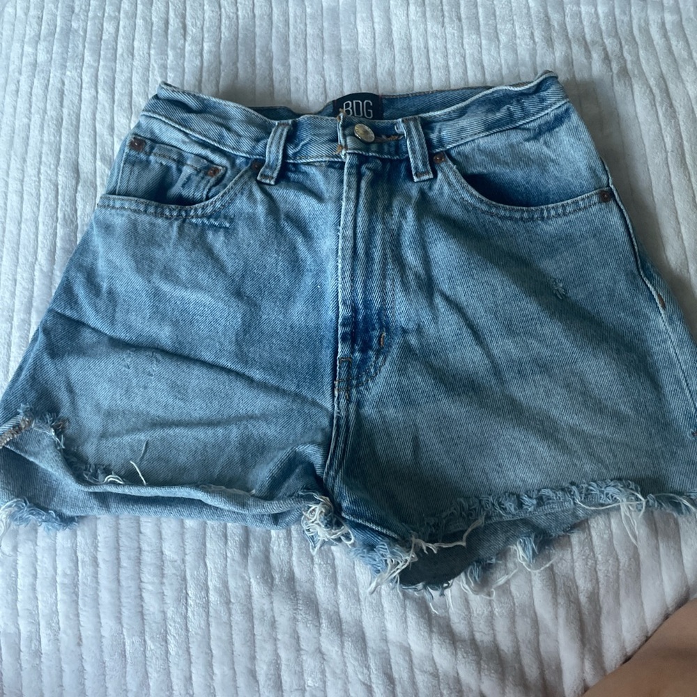 BDG Light Blue Frayed Hem Jean Shorts
